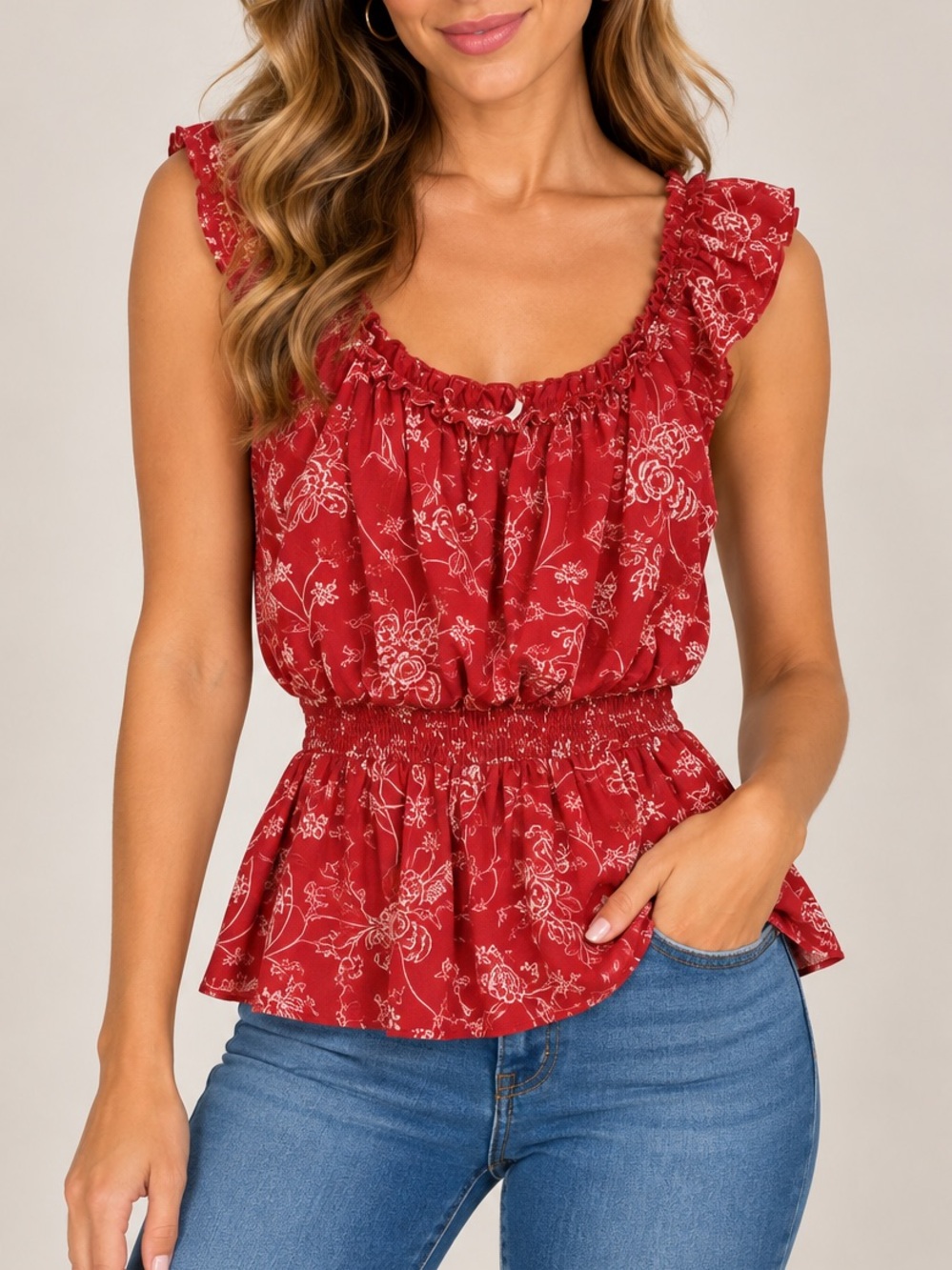 Max Studio Red Floral Top Lined